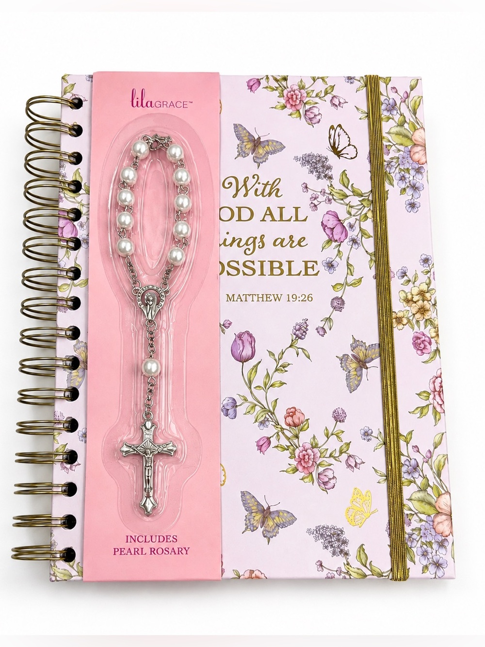 Lila Grace Floral Prayer Journal with Pearl Rosary – New